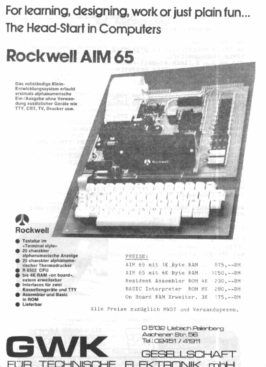 AIM-65 Preisliste von 1979